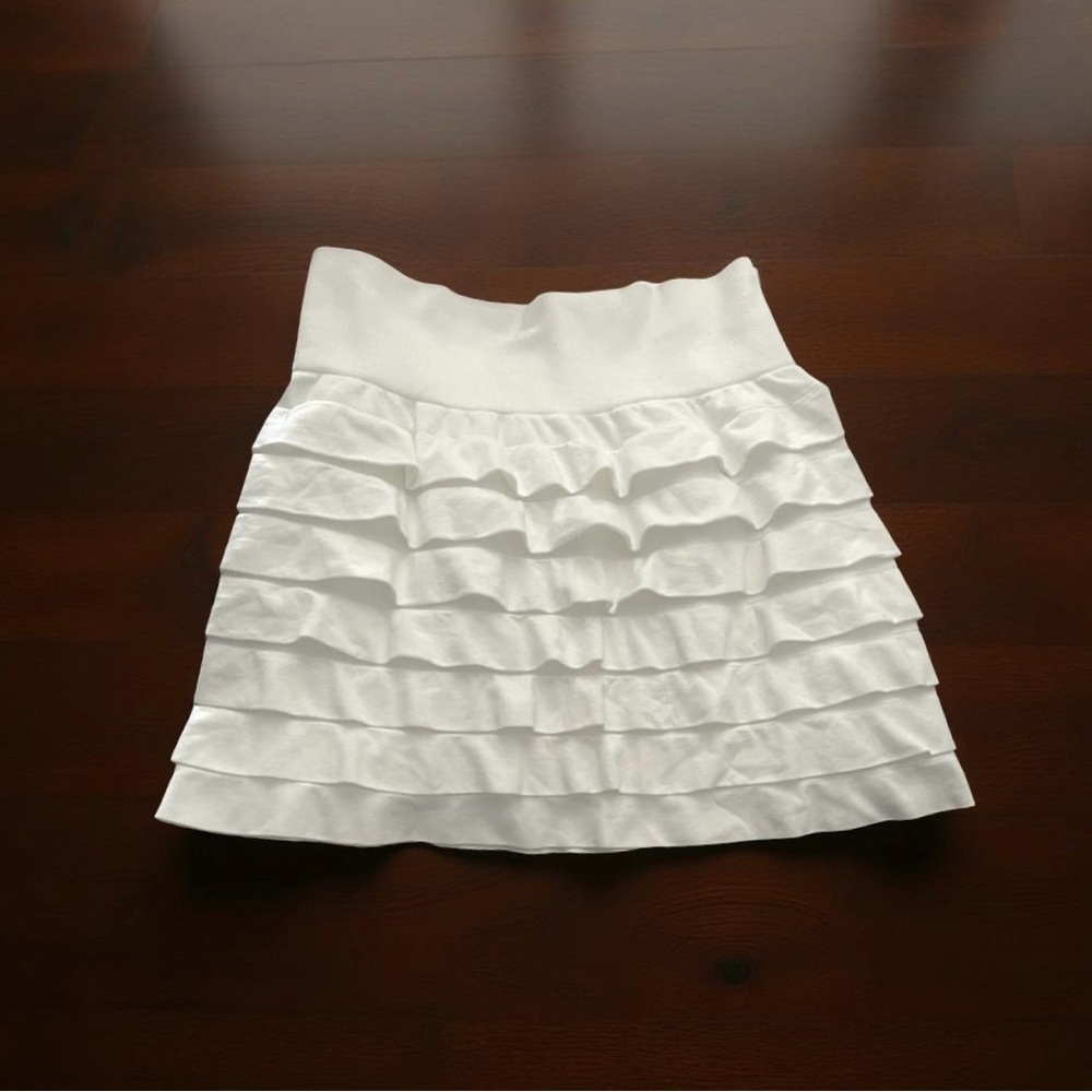 White Ruffled Mini Skirt with Wide Stretchy Waist Band